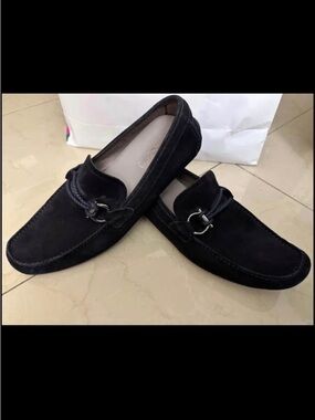 Salvatore Ferragamo Black Suede Bit-Detail Slip-On Loafers